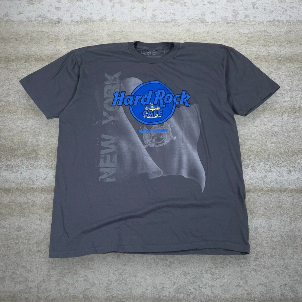Vintage Y2K Hard Rock Cafe Shirt Mens XL Grey Cotton Short Sleeve New York